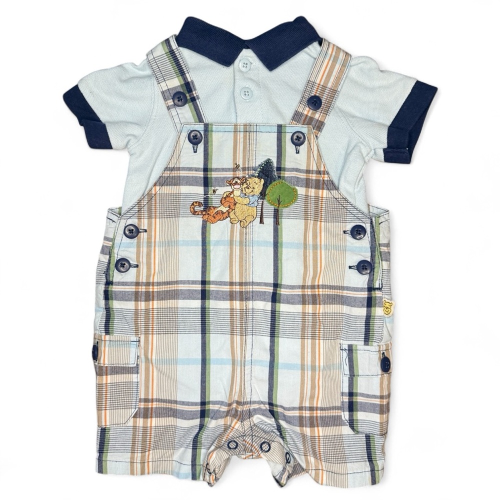 Vintage Disney Baby Winnie the Pooh & Tigger Plaid Romper with Polo
